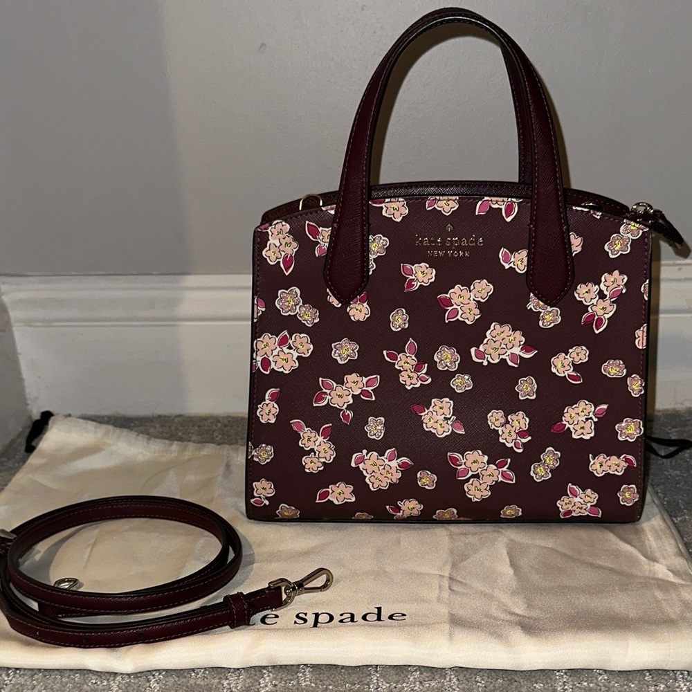 Kate Spade Sparkly Burgundy Floral Satchel